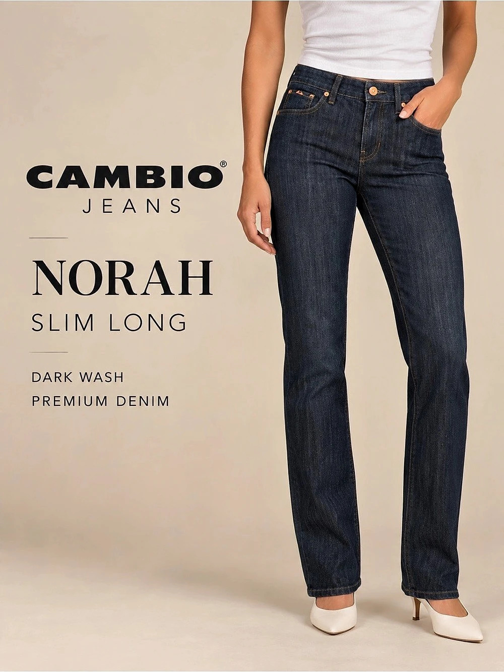 Cambio Norah Slim Long Dark Wash Jeans Size 4 Straight